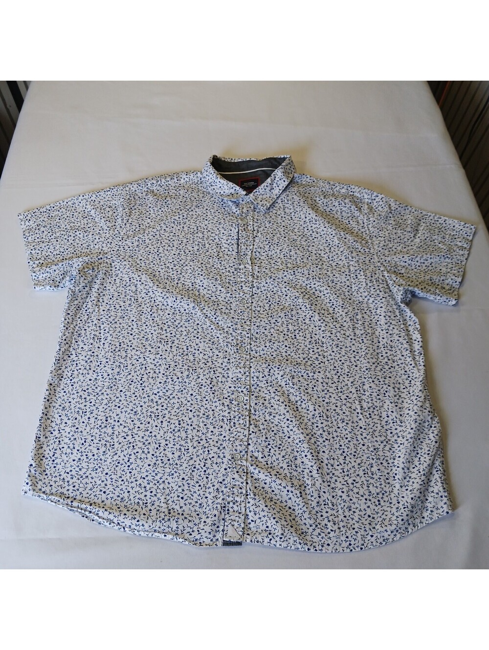 Six Lincoln New York Men's White/Blue Leaves Short Sleeve Button-Up Shirt Sz 4X